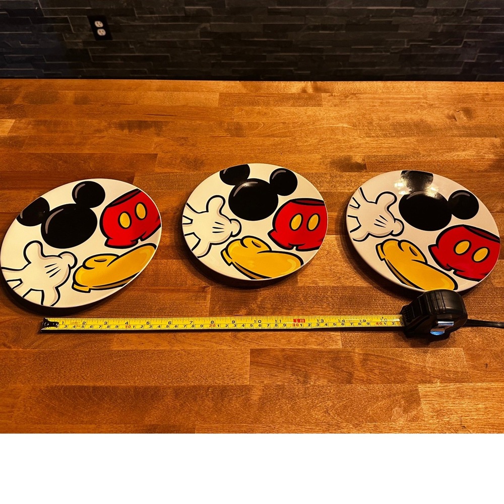 Disney Parks Mickey Mouse Icon Graphic Ceramic Plate Set of 3 White Red 8 in '68